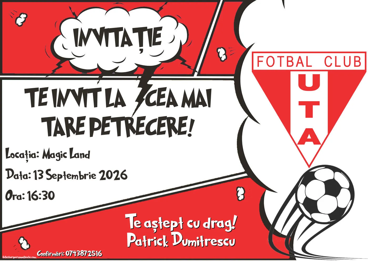 Exemplu completat: Invitație cu fotbal