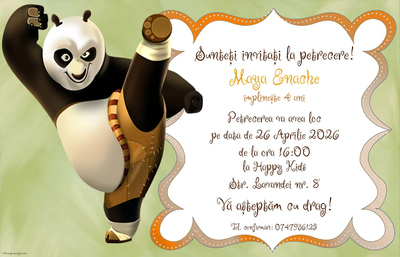 Exemplu completat: Invitație cu Kung Fu Panda