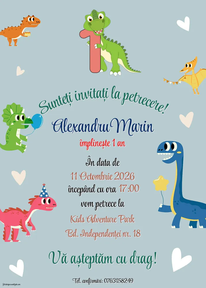 Exemplu completat: Invitație cu dinozaur