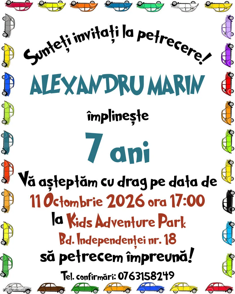 Exemplu completat: Invitație cu mașini