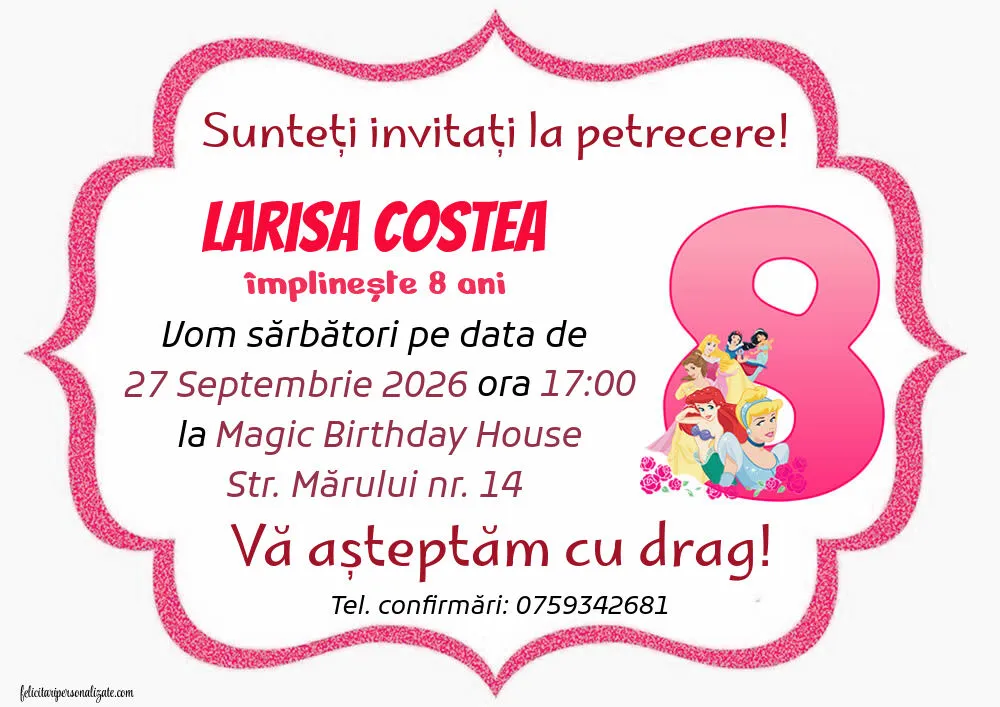 Exemplu completat: Invitație pentru 8 ani