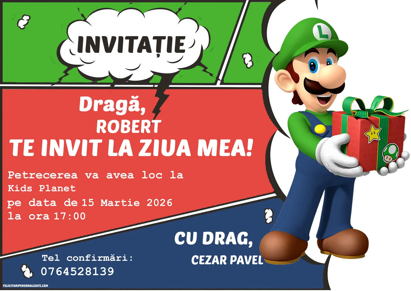 Exemplu completat: Invitație cu Mario