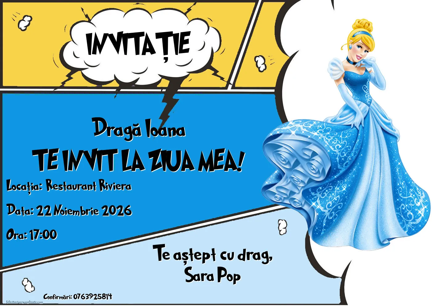 Exemplu completat: Invitație cu Cenușăreasa