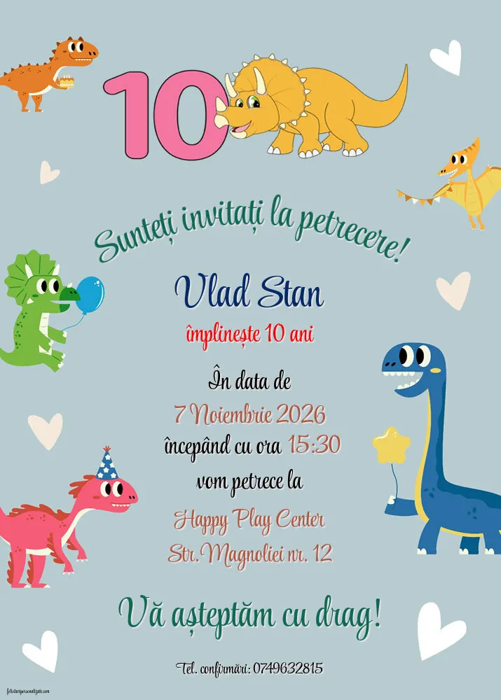 Exemplu completat: Invitație cu dinozaur