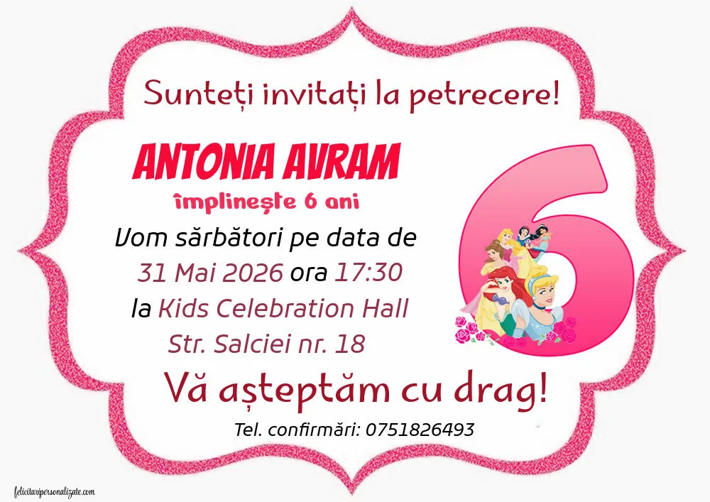 Exemplu completat: Invitație pentru 6 ani