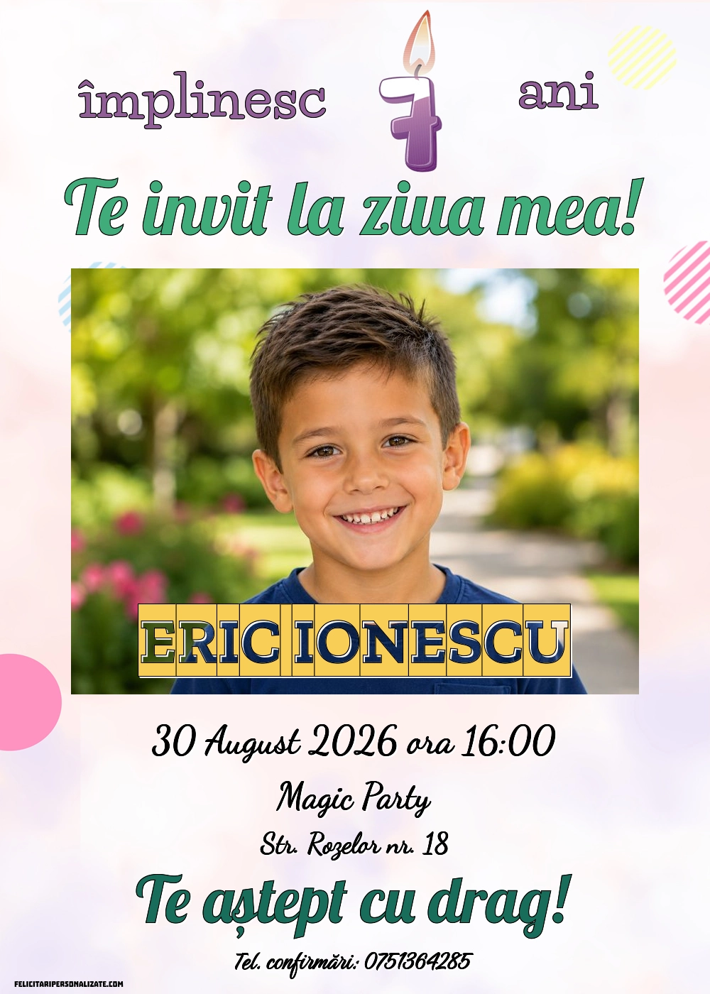 Exemplu completat: Invitație pentru 7 ani