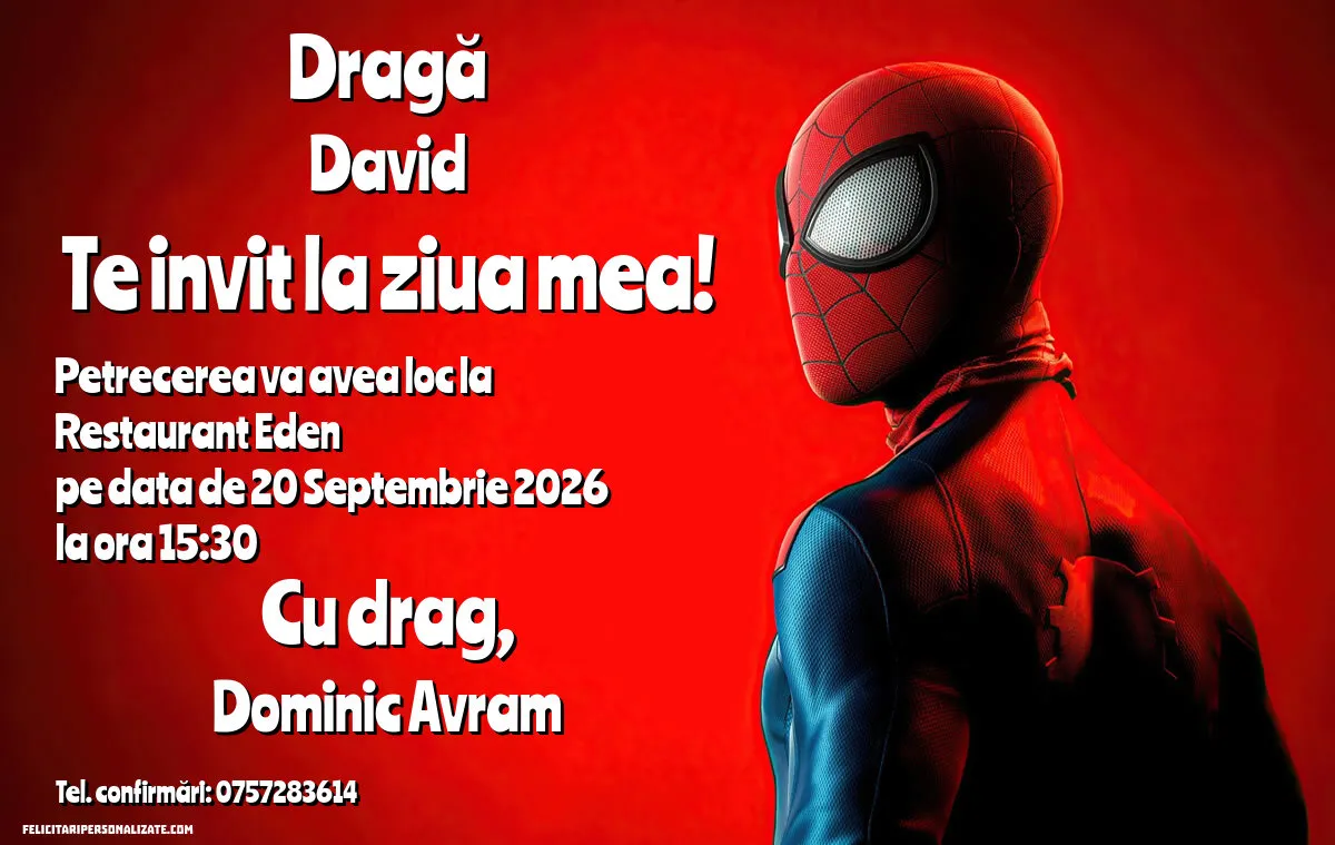 Exemplu completat: Invitație cu Spiderman
