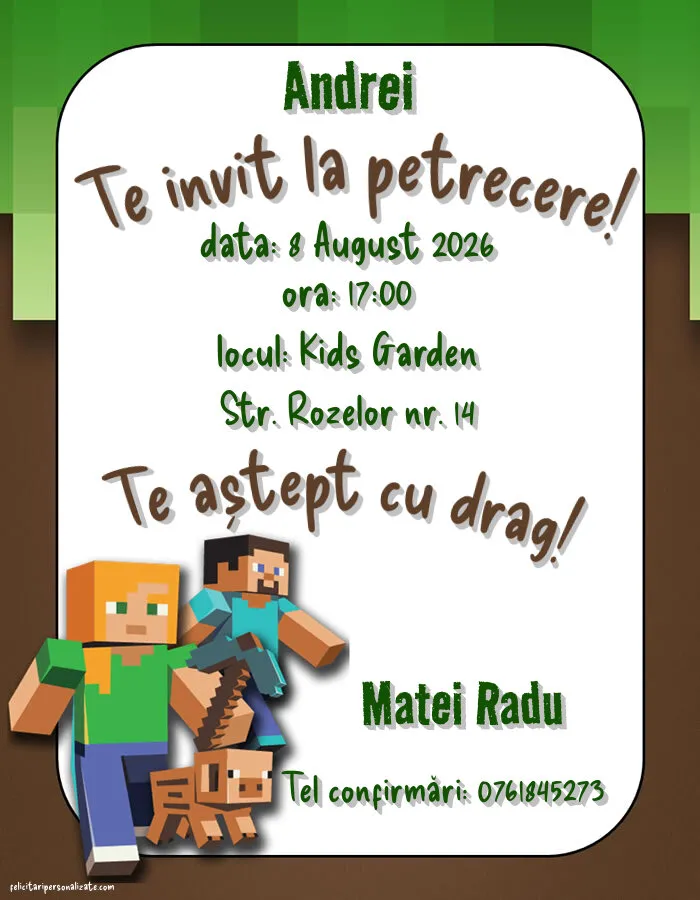 Exemplu completat: Invitație cu Minecraft