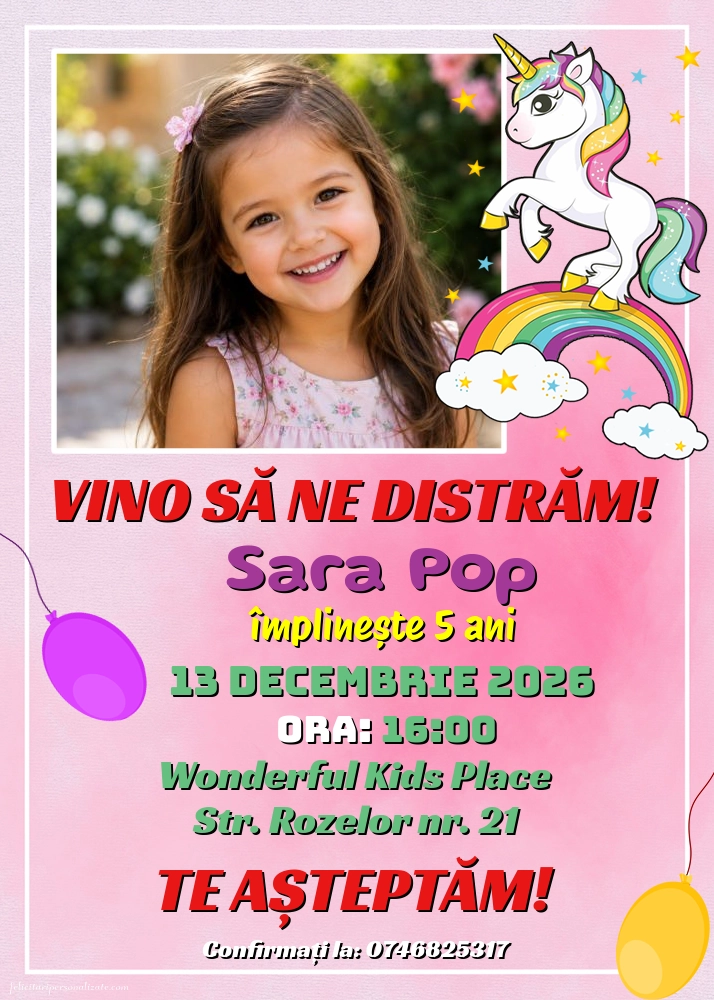 Invitație cu unicorn
