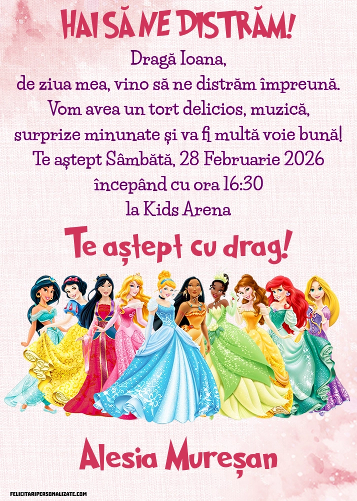 Invitație cu Prințese Disney