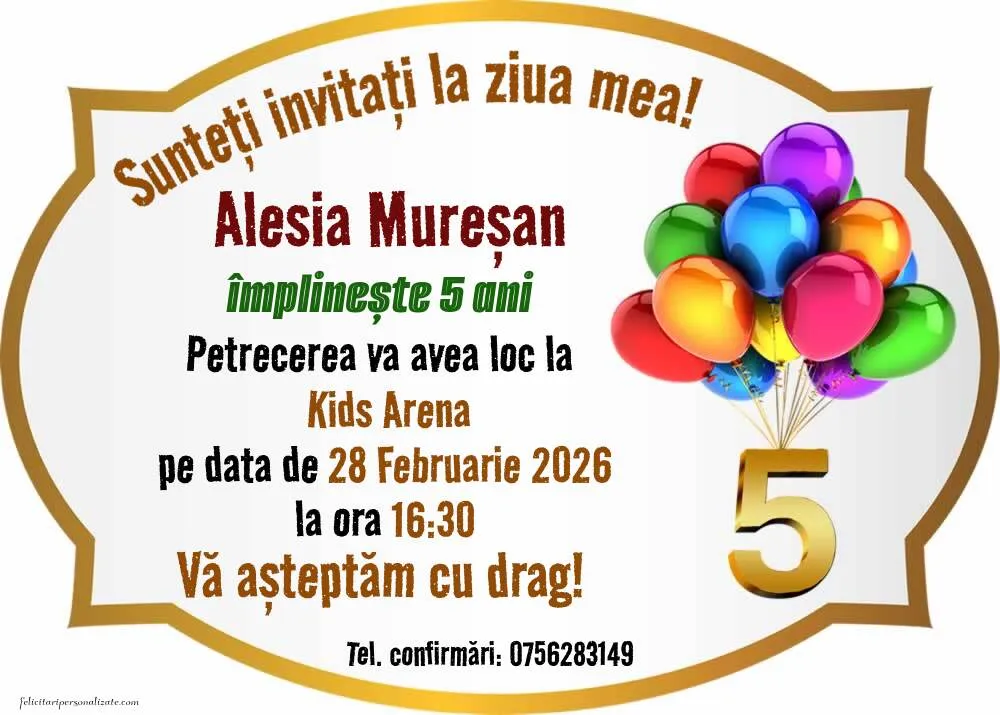 Exemplu completat: Invitație pentru 5 ani