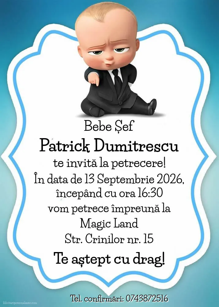 Exemplu completat: Invitație cu Baby Boss
