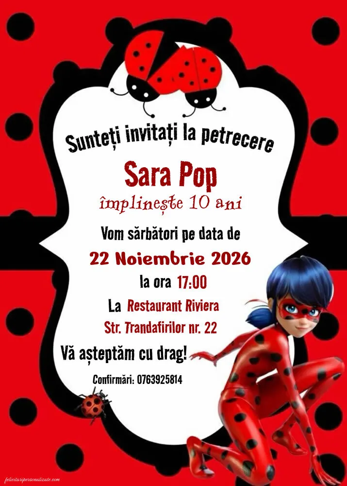Exemplu completat: Invitație cu Buburuza miraculoasă