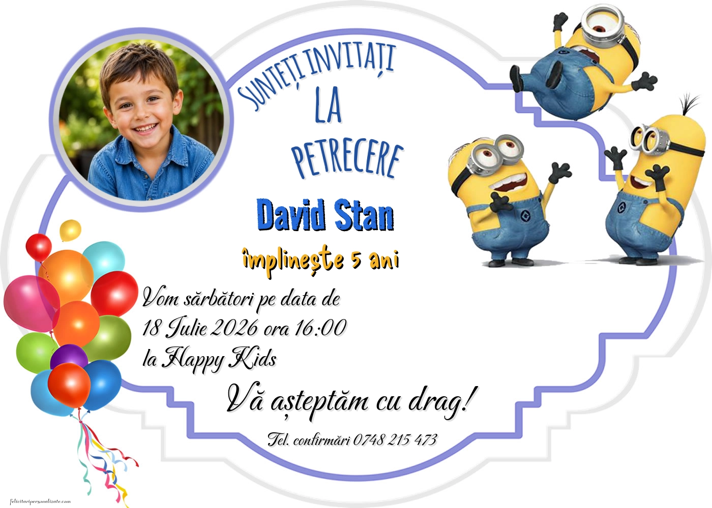 Exemplu completat: Invitație cu Minioni