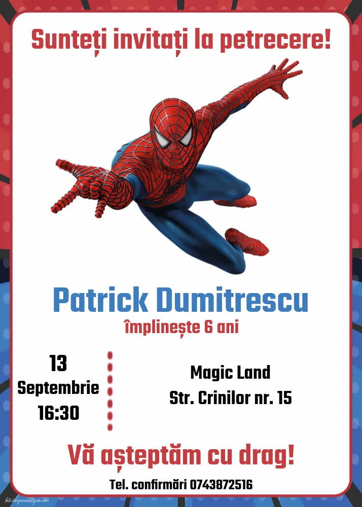 Invitație cu Spiderman