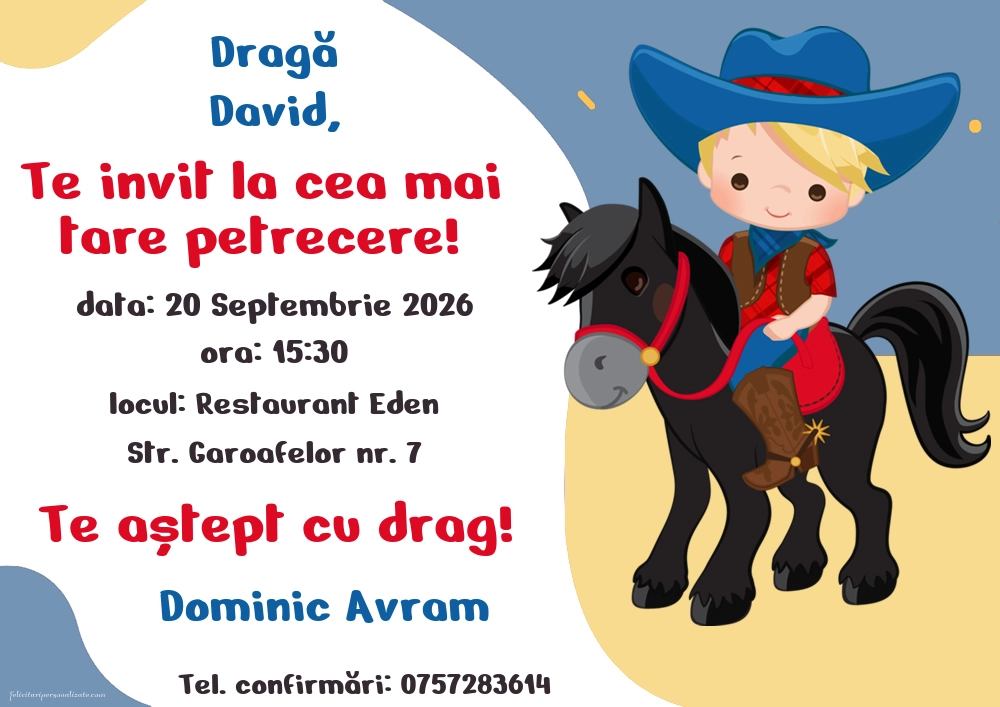Invitație cu cowboy