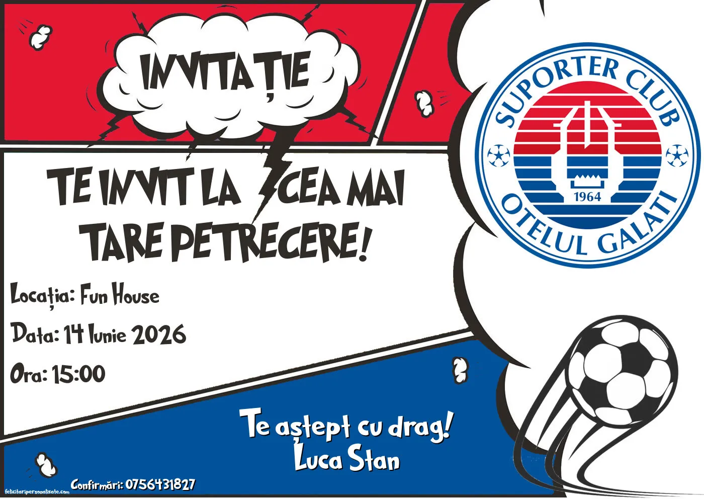 Exemplu completat: Invitație cu fotbal