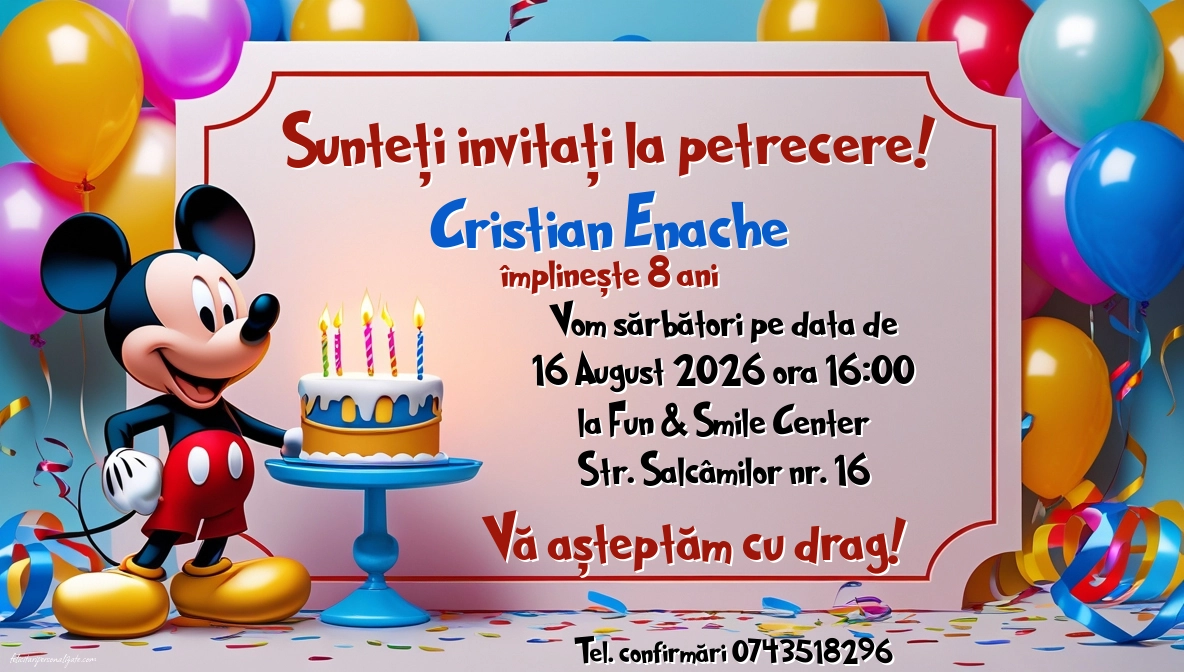 Invitație cu Mickey Mouse