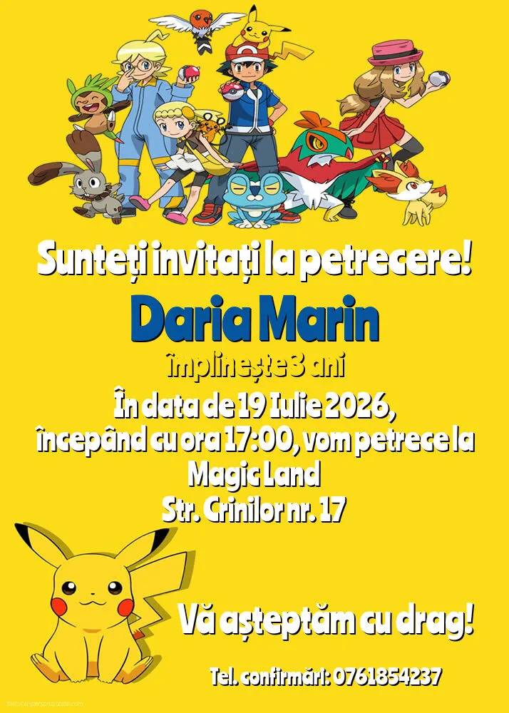 Invitație cu pokemon
