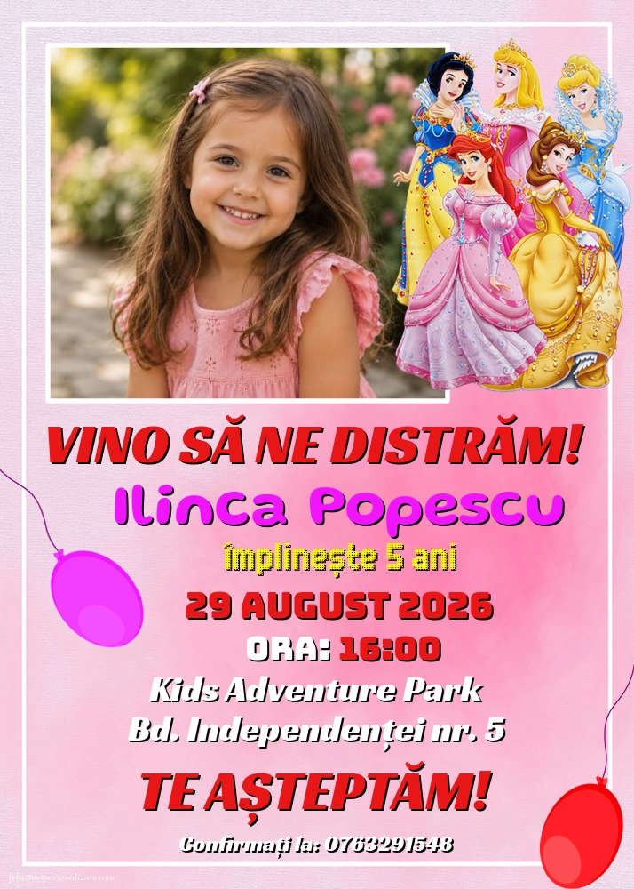 Invitație cu Prințese Disney