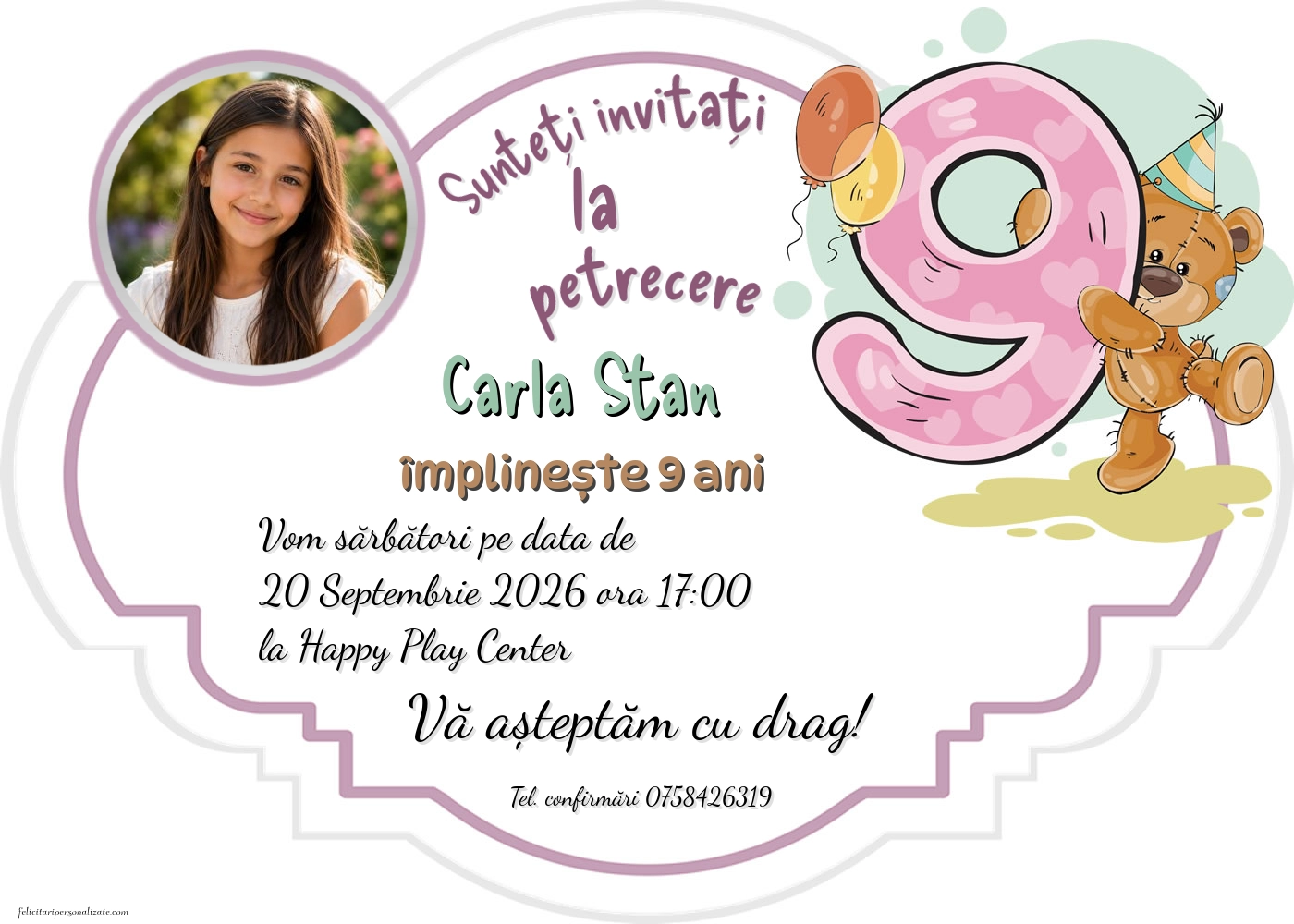 Exemplu completat: Invitație cu Teddy