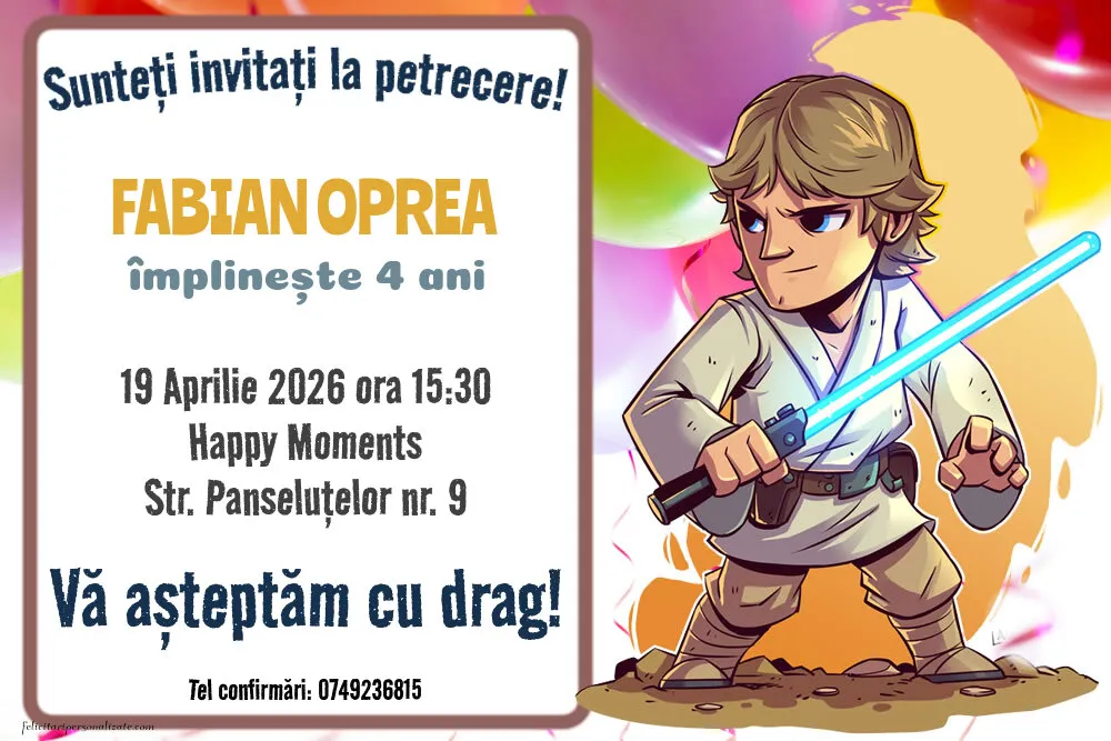 Exemplu completat: Invitație cu Star Wars