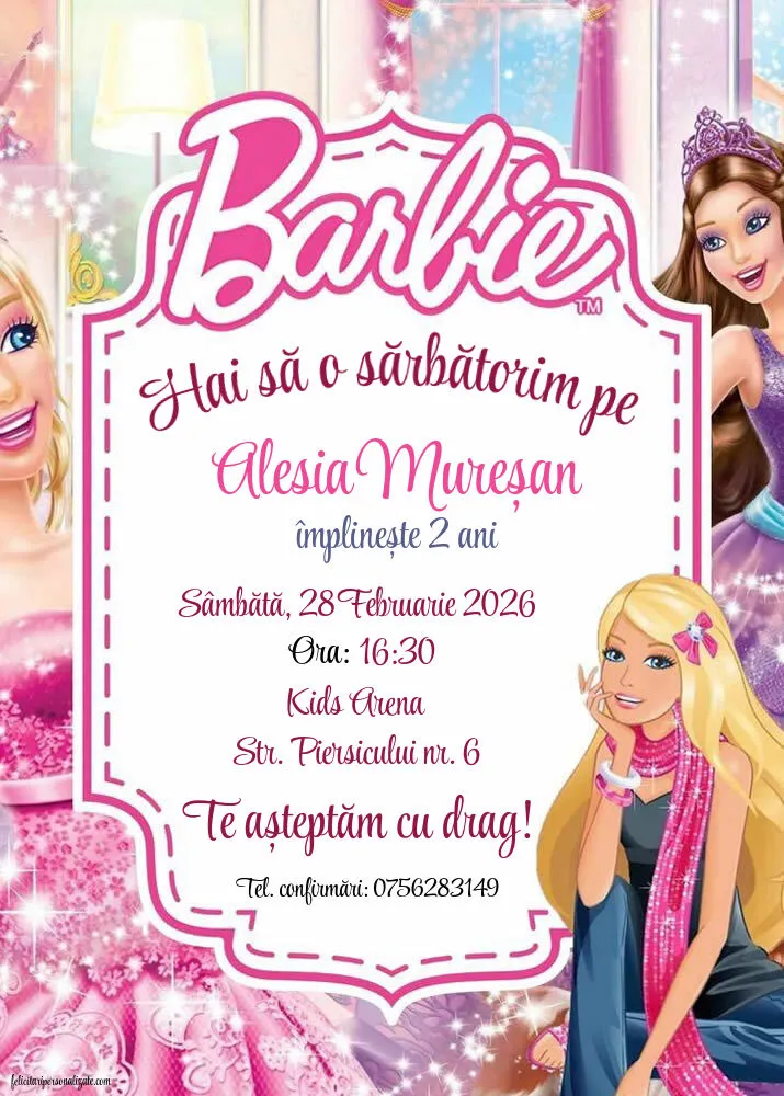 Exemplu completat: Invitație cu Barbie