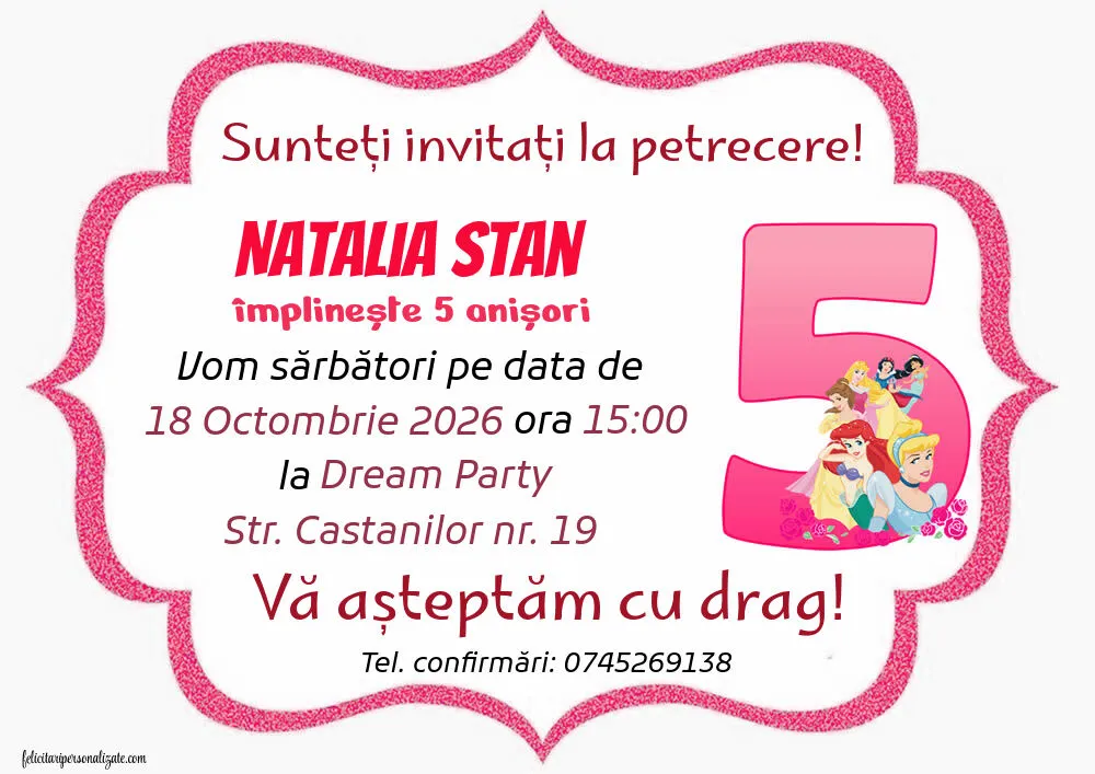Exemplu completat: Invitație pentru 5 ani
