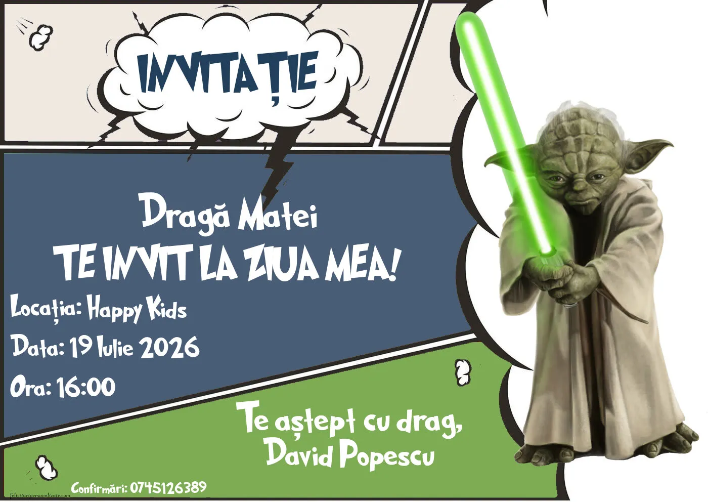 Exemplu completat: Invitație cu Star Wars
