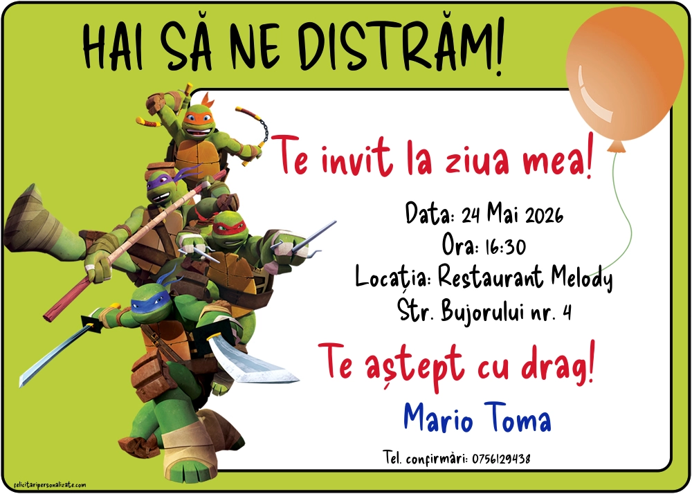 Invitație cu Testoasele Ninja