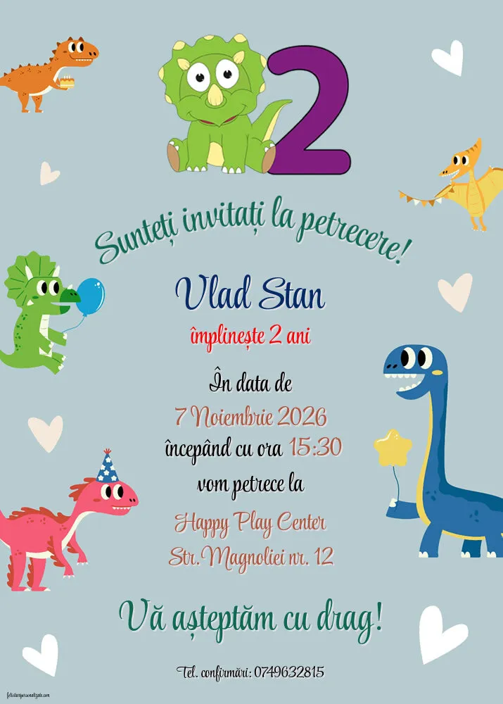 Exemplu completat: Invitație cu dinozaur