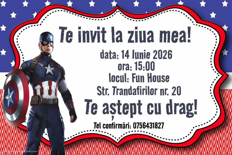 Exemplu completat: Invitație cu Captain America