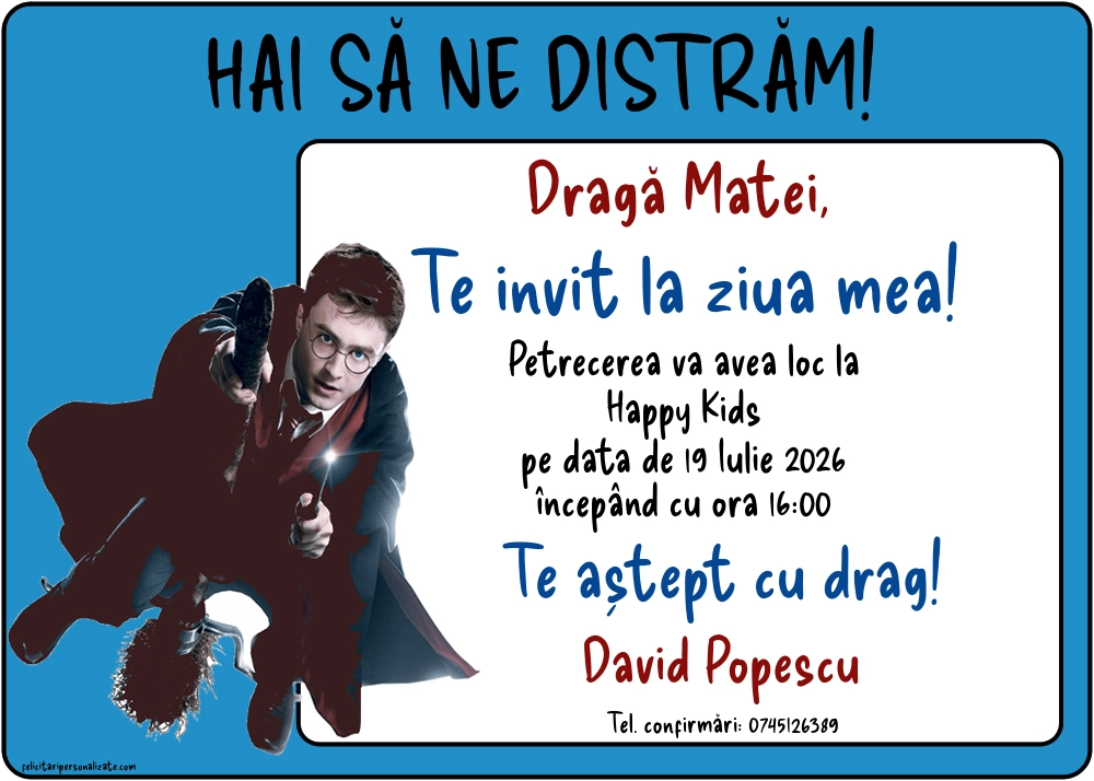 Exemplu completat: Invitație cu Harry Potter