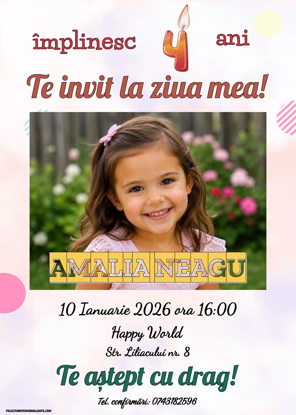 Exemplu completat: Invitație pentru 4 ani
