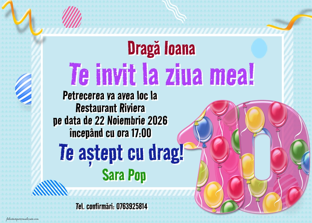 Exemplu completat: Invitație pentru 10 ani