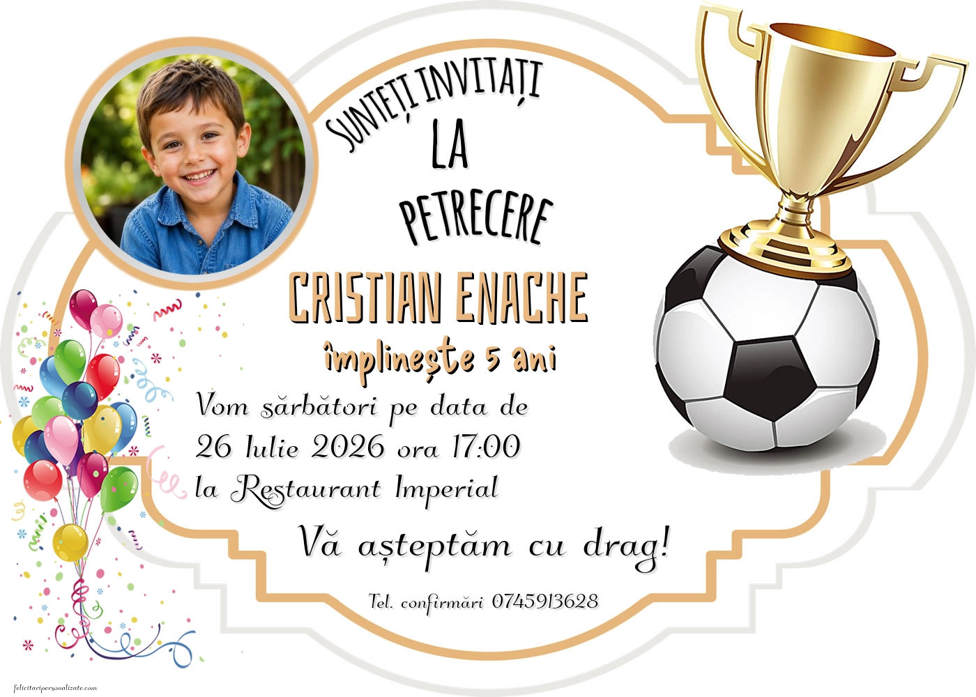 Exemplu completat: Invitație cu fotbal