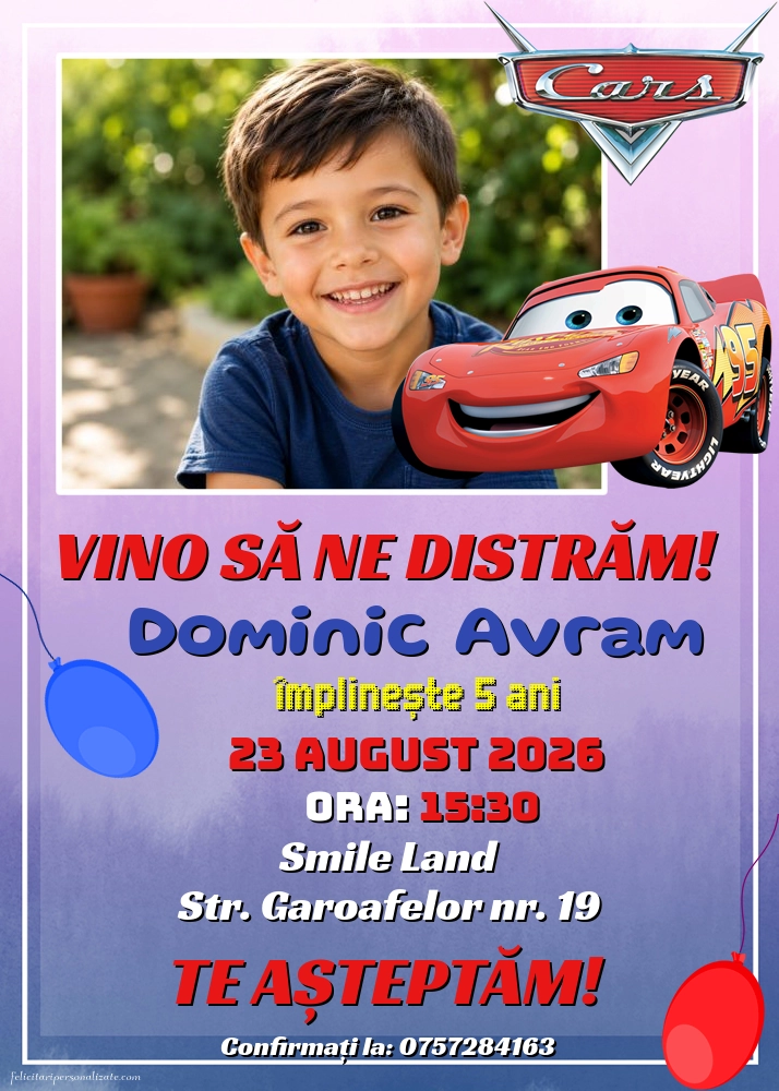 Invitație cu Cars