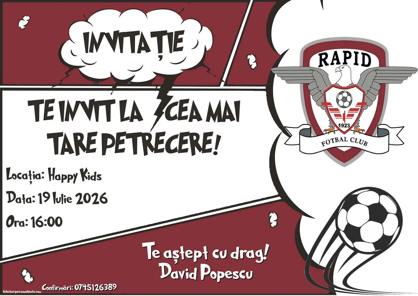 Exemplu completat: Invitație cu fotbal