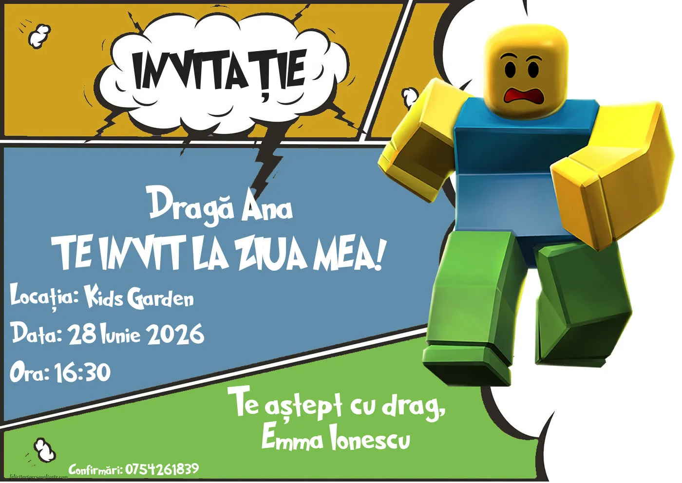 Invitație cu Roblox