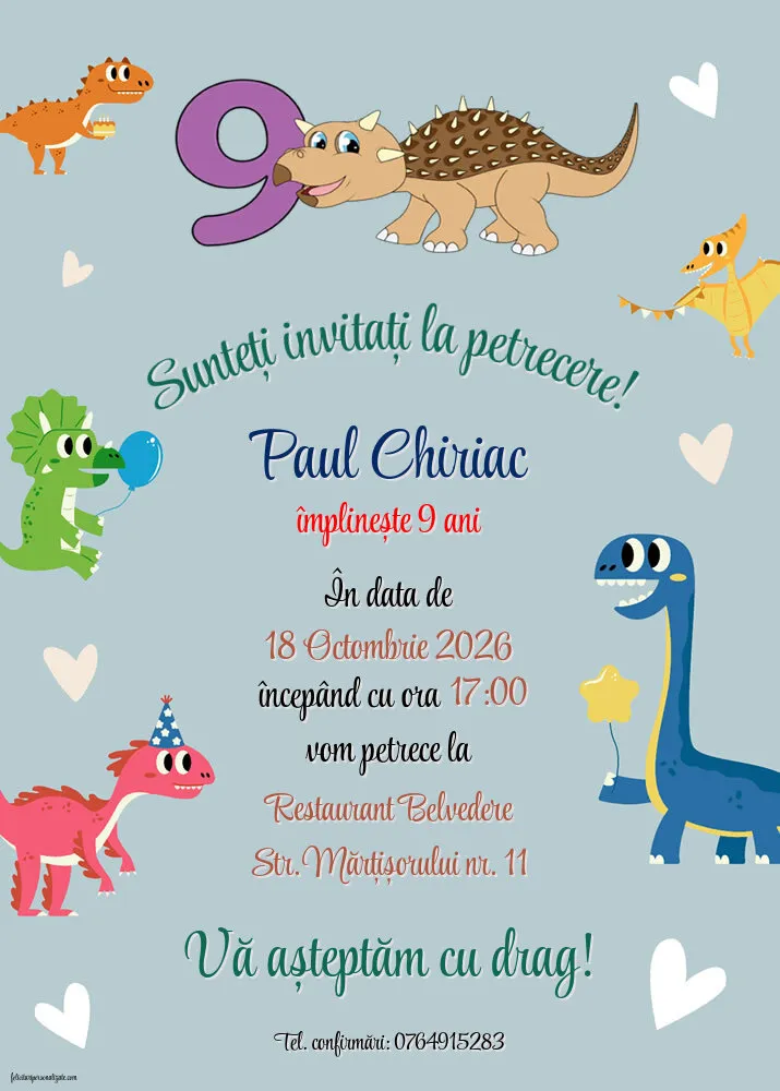 Exemplu completat: Invitație cu dinozaur