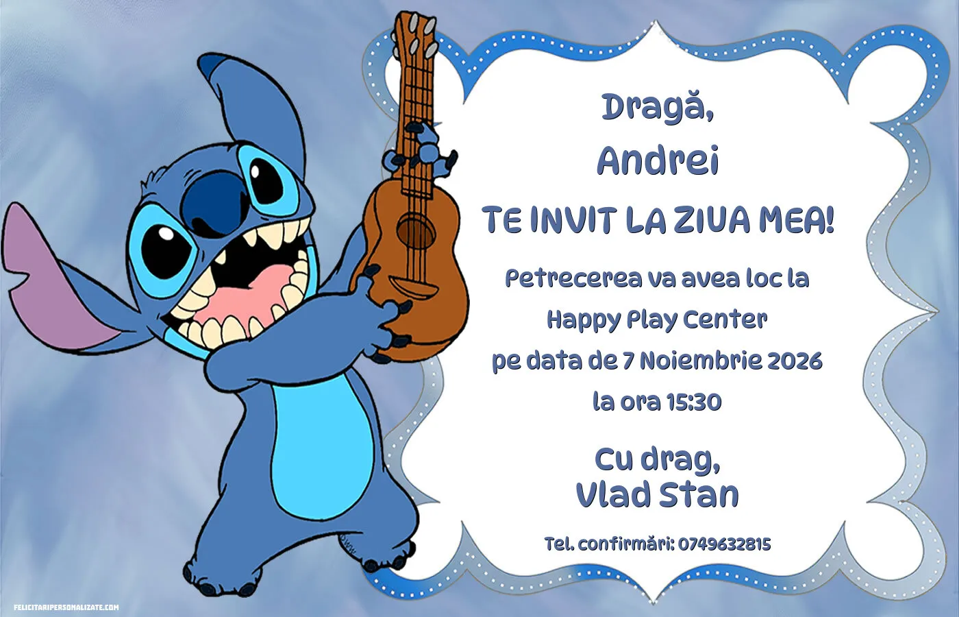 Invitație cu Lilo și Stitch