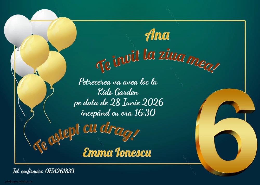 Exemplu completat: Invitație pentru 6 ani