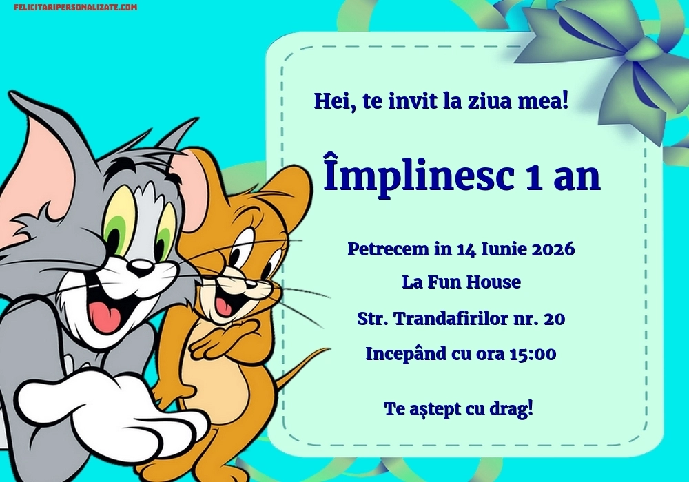 Exemplu completat: Invitație cu Tom și Jerry