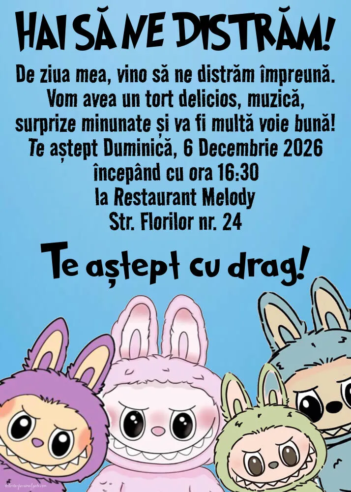 Invitație cu Labubu