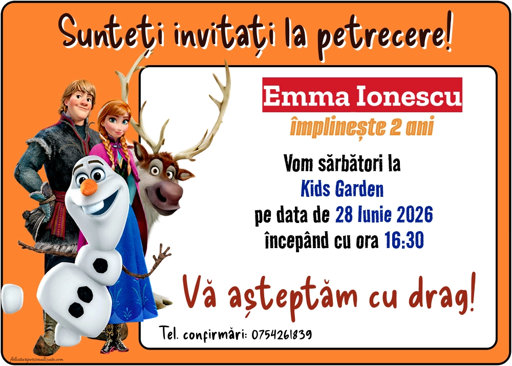 Exemplu completat: Invitație cu frozen