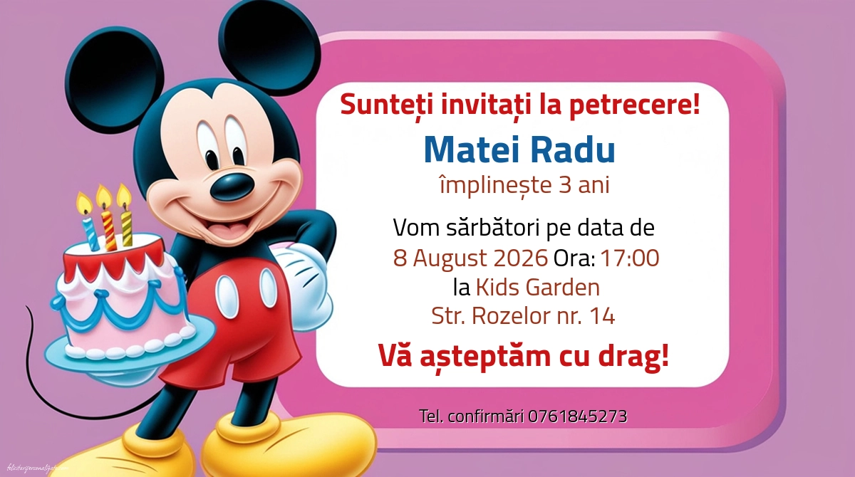 Exemplu completat: Invitație cu Mickey Mouse