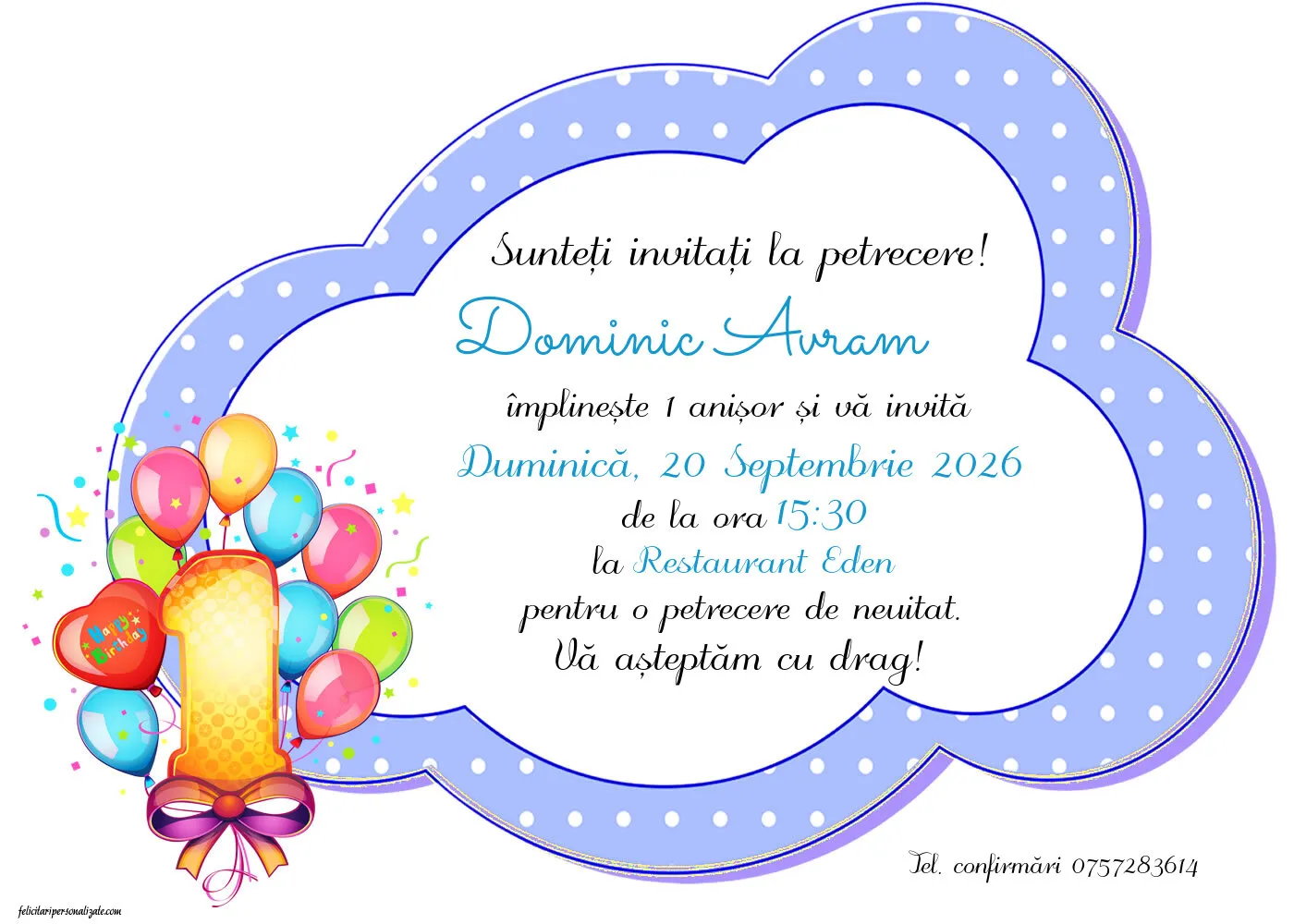 Exemplu completat: Invitație pentru 1 an