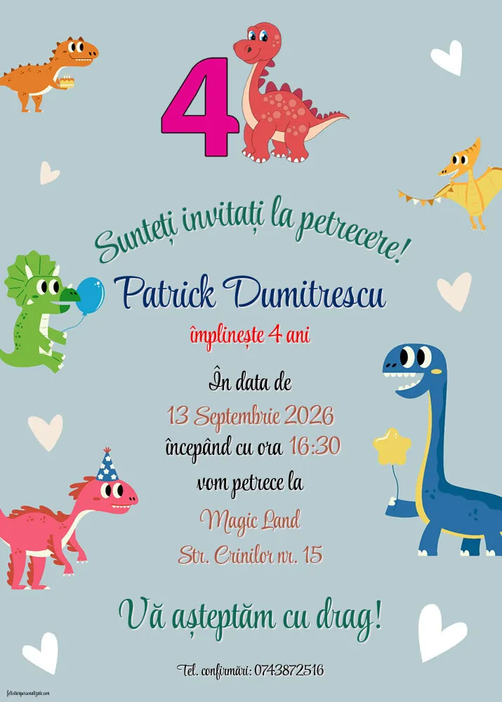 Exemplu completat: Invitație cu dinozaur