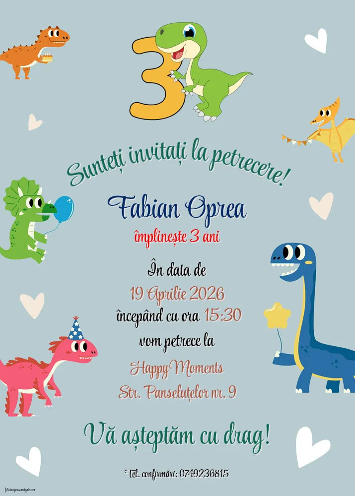 Exemplu completat: Invitație cu dinozaur