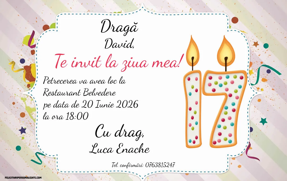Invitație pentru 17 ani